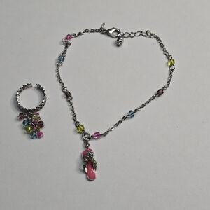 Avon Flip Flop Charm anklet with Colorful‎ Beads + Adjustable Toe Ring Set